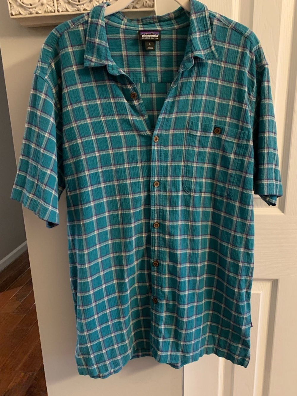 Patagonia Teal Plaid Organic Cotton Shirt - L